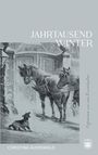 Text: "Jahrtausend Winter", "Magdalene und der Kunstschaffer", "Christina Auerswald". Illustration: Zwei Pferde und ein bellender Hund im Schnee.