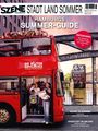 Titel: "Szene Hamburg Stadt Land Sommer". Ein roter Doppeldeckerbus, Menschen steigen ein. Hintergrund: Urbanes Setting.