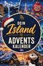 „Dein Island Adventskalender“ steht in großer Schrift. Eine Weihnachtsmütze, Schneeflocken, Naturmotive und ein Papageitaucher sind zu sehen.
