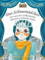 „Das Schneemädchen“ - Ein russisches Volksmärchen, illustriert. Vordergrund: Gezeichnetes Mädchen mit Krone.