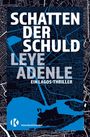 Buchtitel: "Schatten der Schuld". Autor: Leye Adenle. "Ein Lagos-Thriller". Hintergrund mit Stadtplan-Illustration.