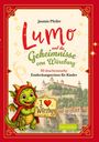 "Lumo und die Geheimnisse von Würzburg." Ein fröhlicher grüner Drache, der ein Schild mit "I ♥ Würzburg" hält.