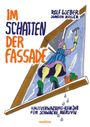 Text: "Im Schatten der Fassade", "Hausverwaltung – kein Job für schwache Nerven". Illustration: Person putzt ein Fenster.