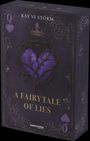 Text: "KAY VI STORM", "A FAIRYTALE OF LIES", "DARKVERSE by PHANTORION". Design: Dornenkrone um lila Herz, königliche Motive.