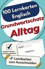 "100 Lernkarten Englisch Grundwortschatz Alltag", mit Illustrationen von Lernkarten und Checklisten auf hellblauem Hintergrund.