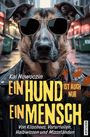 Titel: Ein Hund ist auch nur ein Mensch. Ein Hund mit Sonnenbrille und Lederjacke in einer Gasse.