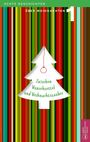 "Zwischen Wunschzettel und Weihnachtszauber" auf weißem Baum, bunte Streifen im Hintergrund.