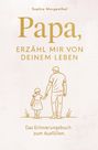 Text: "Papa, erzähl mir von deinem Leben. Das Erinnerungsbuch zum Ausfüllen." Illustration: Vater und Kind Hand in Hand.