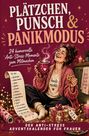 "Plätzchen, Punsch & Panikmodus", 24 humorvolle Anti-Stress-Momente zum Mitmachen. Gemütliche Winter-Szene mit Kakao.