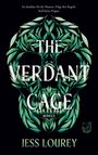Text: "Sei dankbar für die Mauern. Folge den Regeln. Stell keine Fragen." "The Verdant Cage. Roman. Jess Lourey." grünes Blätterdesign.