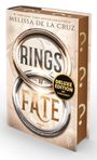 "Rings of Fate", "Deluxe Edition mit Farbschnitt", Holzoptik mit Ringen und Fragezeichen am Rand.