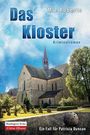„Das Kloster“, Kriminalroman von M.P. Roberts. Alte Kirche mit Friedhof, stechender Kirchturm in sonnigem Himmel.