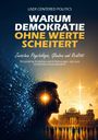 "Warum Demokratie ohne Werte scheitert" - Silhouette eines Mannes vor dem Reichstagsgebäude, Sonne und Menschenmenge.