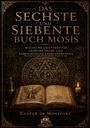 "Das Sechste und Siebente Buch Mosis" steht zentral. Magische Symbole, ein altes Buch und eine brennende Kerze sind dargestellt.