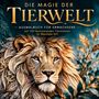 „Die Magie der Tierwelt“: Ausmalbuch für Erwachsene mit 100 Tiermotiven im Mandala-Stil. Gezeichnete Löwenkopf-Illustration.