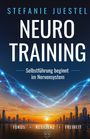 Text: "Stefanie Juestel Neuro Training. Selbstführung beginnt im Nervensystem. Fokus Resilienz Freiheit."  
Illustration: Skyline bei Sonnenuntergang.