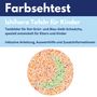 "Farbsehtest Ishihara Tafeln für Kinder" steht oben. Darunter ein Kreis aus bunten Punkten mit einem grünen Halbmond.