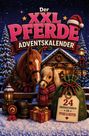 Text: "Der XXL Pferde Adventskalender", "24 Überraschungen für Pferd & Reiter". Zwei Pferde, weihnachtlich dekoriert, im Winter.