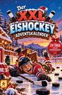„Der XXL Eishockey Adventskalender“, „24 Tage voller Überraschungen“. Eine fröhliche Figur auf einer Eisbahn, winterliche Szenerie.