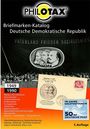 PHILOTAX Logo, Texte: Briefmarken-Katalog DDR, 1949-1990. Abbildungen von historischen Briefmarken und einem Briefumschlag.