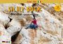 „SICILY-ROCK“, „Sicilia - sport climbing“, Kletterer an einer felsigen Wand. Italienische Flagge oben.