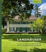 Text: "LANDHÄUSER" von Jörg Limberg. Grünanlage mit großem Haus, blauen Fensterläden, geräumigem Garten.