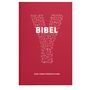BIBEL, NEUE EINHEITSÜBERSETZUNG. Rotes Cover, großes Y aus kleinen christlichen Symbolen.