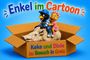 "Enkel im Cartoon" und "Keke und Dixie zu Besuch in Greiz". Zwei cartoonartige Vögel sitzen auf einem Schwein in einer Kiste.