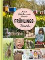 "Mein Sach- und Mach- Frühlings-Buch" steht in einem rosafarbenen Oval. Darunter Fotos von Tieren und Kindern im Frühling.