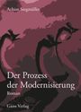 „Achim Stegmüller, Der Prozess der Modernisierung, Roman, Gans Verlag“. Abstrakte Formen in dunklen lila Tönen.