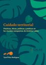 "Cuidado territorial" ist in Orange. Grüne Blätter und ein Logo unten rechts auf dunklem Hintergrund.