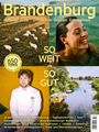 Der Text beschreibt Erlebnisorte in Brandenburg: "SO WEIT, SO GUT" und listet Aktivitäten wie Eselwanderung und Schiffstouren auf. Links Schafe. Rechts eine lachende Person im Wasser. Unten ein Koch vor gelbem Hintergrund.