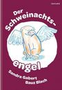 „Der Schweinachtsengel“ von Sandra Gabert und Bauz Blach. Illustration: Ein Schwein mit Engelsflügeln auf rotem Hintergrund.