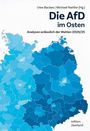 Text: "Die AfD im Osten", "Uwe Backes | Michael Nattke (Hg.)", "Analysen anlässlich der Wahlen 2024/25", "edition überland". Eine Deutschlandkarte in Blautönen.