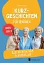Großdruck Kurzgeschichten für Senioren: Geschichten vom Plauderclub. Drei lächelnde ältere Frauen vor blauem Hintergrund.