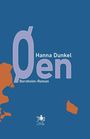 Text: "Øen", "Hanna Dunkel", "Bornholm-Roman". Illustration: Oranger Umriss von Land auf blauem Hintergrund.