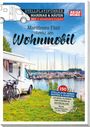 Text: "STELLPLATZFÜHRER, MARINAS & HÄFEN, 150 STELLPLÄTZE". Wohnmobil am Ufer mit Blick auf geparkte Boote im Hafen.