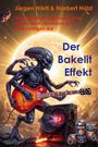 Ein Alien mit Gitarre vor leuchtendem Hintergrund, umgeben von Lautsprechern und Getränkedosen.