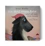 Buchtitel: "Ein Hund namens Katze sehnt sich nach einem Zuhause", Autor: Tomi Kontio, Illustratorin: Elina Warsta. Ein Hund mit roter Mütze schaut nach rechts, im Hintergrund Stadtgebäude.
