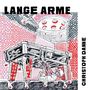 Text: "LANGE ARME, CHRISTOPH DANNE". Zeichnung eines Kindes unter einem hohen Tisch mit komplexen Details.