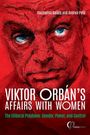 Covertext: "Viktor Orbán’s Affairs with Women." Gemälde eines rot gezeichneten Gesichts mit intensiven blauen Augen.