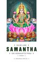 Titel: "Samantha - Die verkaufte Frau". Illustration einer Göttin mit Lotussen und Elefanten.