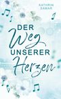 "DER WEG UNSERER HERZEN" und "KATHRIN SAMAR". Pastellfarben, Blumen und Musiknoten als Gestaltungselemente.