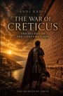 ANDI RĂDIU. THE WAR OF CRETICUS. THE SECRET OF THE GORTYNA CODE. THE SECRETS OF CRETE. Ein Krieger blickt auf antike Stadt bei Sonnenuntergang.