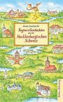 "Sagen & Geschichten aus der Mecklenburgischen Schweiz" von Susan Lambrecht. Illustration: Landschaft mit Burgen und Tieren.