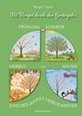 "Mit Margot durch das Gartenjahr" zeigt vier Illustrationen der Jahreszeiten.