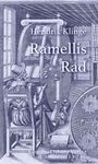 Text: "Hendrik Klinge Ramellis Rad Roman · Osburg Verlag". Alte Illustration mit einer großen Lesemaschine und Zahnrädern.