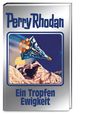 "Perry Rhodan" und "Ein Tropfen Ewigkeit" in blauer Schrift. Illustration: Rakete vor gelber Sonne und schneebedeckten Bergen.