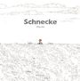 "Schnecke" von Minu Kim. Illustration: Kind mit rotem Hut in einer weiten Wiesenlandschaft, schwarz-weißer Stil.