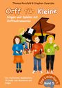 Text: Orff für Kleine, Singen und Spielen mit Orffinstrumenten. Illustration zeigt Kinder mit Instrumenten.
